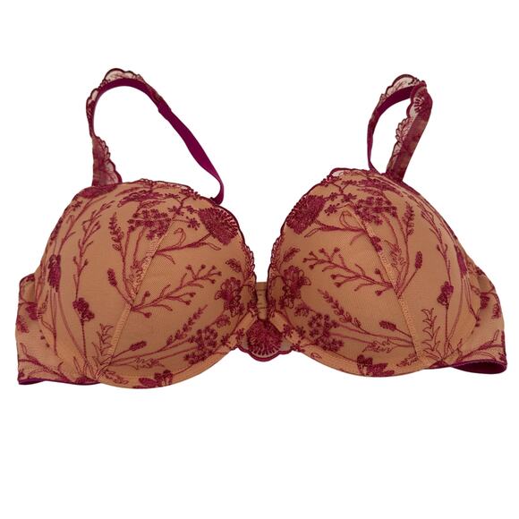 Soma Cream & Pink Lace Wildflower Push Up Bra Size 38C - Picture 1 of 5